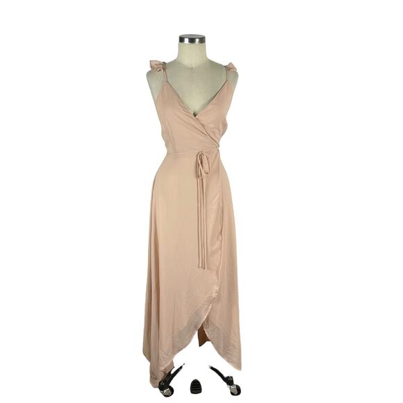 LULUS Here's To Us Pink Pastel Ruffle Hi-Low True Wrap Maxi Dress Size Small S - Picture 1 of 7